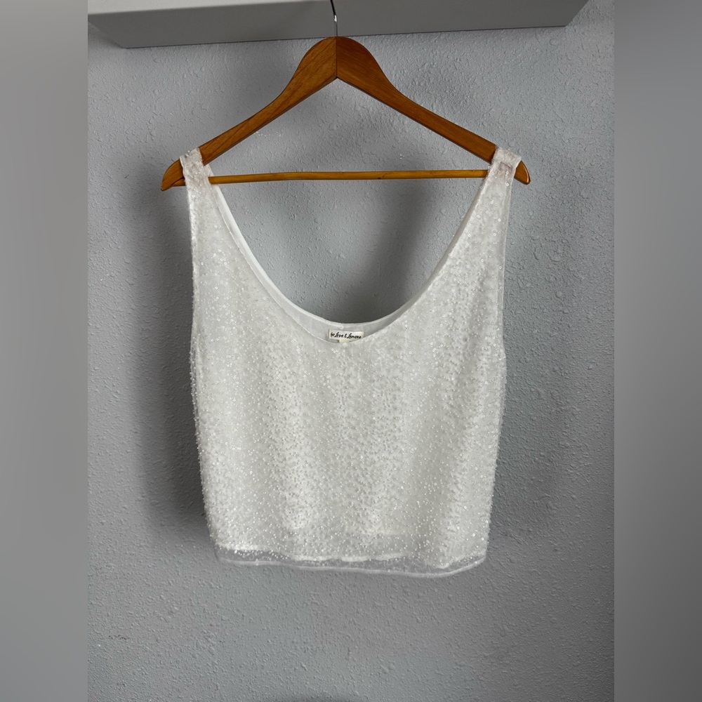 For Love And Lemons White Sequin Crop Top